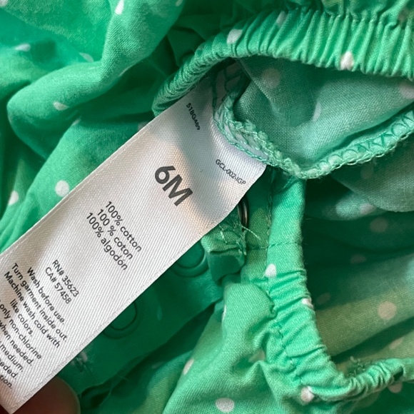 Carter’s girls 6 month romper dress green white polka dot w/ pink floral design - Picture 4 of 7